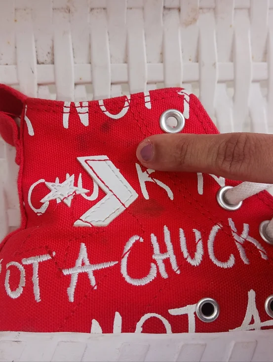 Converse "Not A Chuck" Big Kid letters Printed Red High Top Sneakers - Picture 11 of 13